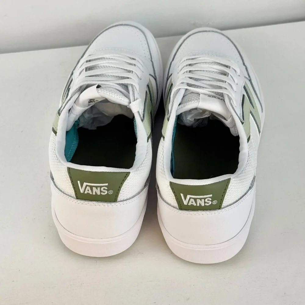 Men's 11 - VANS Lowland CC Leather Skate Shoes - White Light Green - 721356